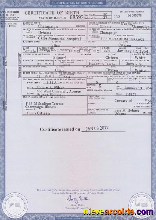 USA Illinois state birth certificate